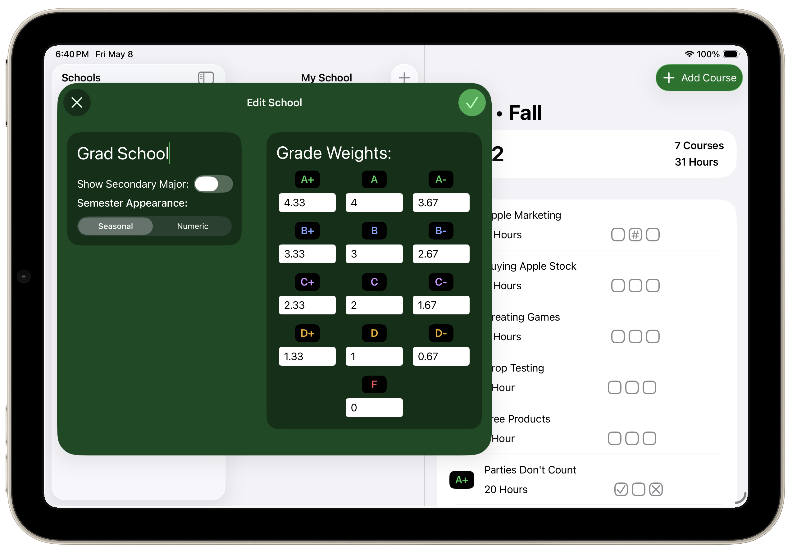 Screenshot of Fourpoint showing multiple school organization